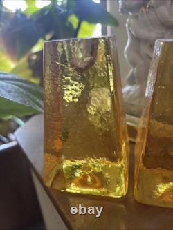 Vtg FIRE And LIGHT Citrus Candle Holders Recycled Studio Art Glass Signed RARE