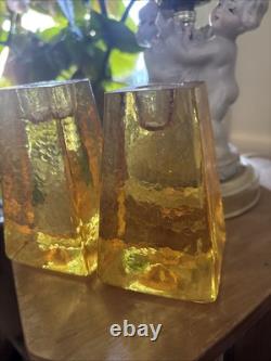 Vtg FIRE And LIGHT Citrus Candle Holders Recycled Studio Art Glass Signed RARE