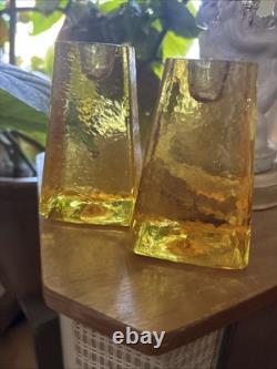 Vtg FIRE And LIGHT Citrus Candle Holders Recycled Studio Art Glass Signed RARE