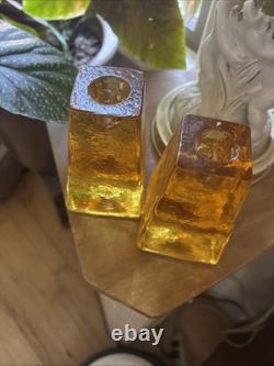 Vtg FIRE And LIGHT Citrus Candle Holders Recycled Studio Art Glass Signed RARE