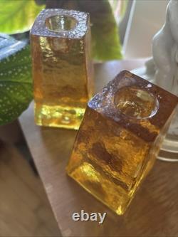Vtg FIRE And LIGHT Citrus Candle Holders Recycled Studio Art Glass Signed RARE