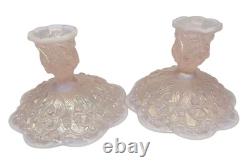 Vtg Fenton Pink Opalescent Glass Lily Of The Valley Candle Holders Signed