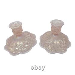 Vtg Fenton Pink Opalescent Glass Lily Of The Valley Candle Holders Signed