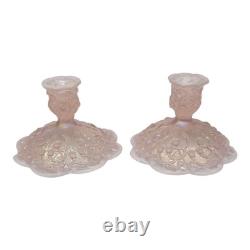 Vtg Fenton Pink Opalescent Glass Lily Of The Valley Candle Holders Signed