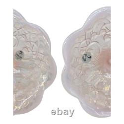 Vtg Fenton Pink Opalescent Glass Lily Of The Valley Candle Holders Signed