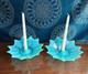 Vtg. Fostoria Heirloom Opalescent Green Art Glass Candle Holders Set Of 2 Decor
