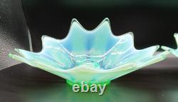 Vtg. Fostoria Heirloom Opalescent Green Art Glass Candle Holders Set of 2 Decor