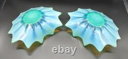 Vtg. Fostoria Heirloom Opalescent Green Art Glass Candle Holders Set of 2 Decor