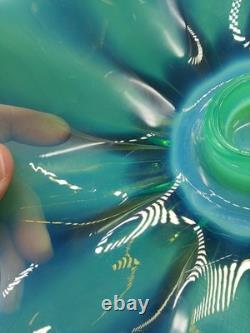 Vtg. Fostoria Heirloom Opalescent Green Art Glass Candle Holders Set of 2 Decor