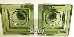 Vtg Green Dolphin Fish Candle Holders Sticks EAPG Imperial Glass Co Art Deco USA
