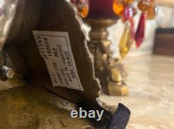 Vtg Hollywood Regency, brass, red & amber beaded prisms candlestick holders