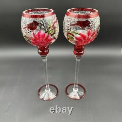Vtg Huge Goblet Candle Holders Crackle Glass Rare Set Of 2