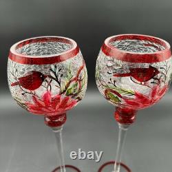 Vtg Huge Goblet Candle Holders Crackle Glass Rare Set Of 2