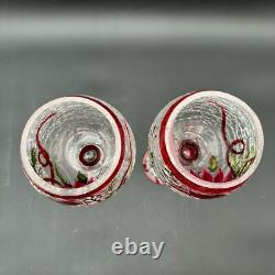 Vtg Huge Goblet Candle Holders Crackle Glass Rare Set Of 2