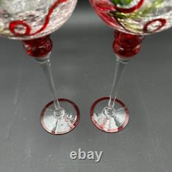 Vtg Huge Goblet Candle Holders Crackle Glass Rare Set Of 2