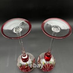 Vtg Huge Goblet Candle Holders Crackle Glass Rare Set Of 2