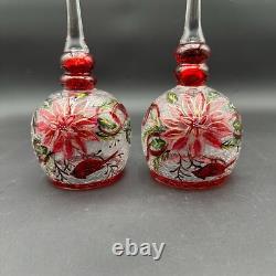 Vtg Huge Goblet Candle Holders Crackle Glass Rare Set Of 2