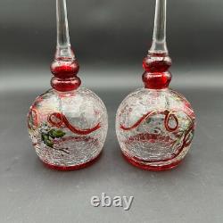 Vtg Huge Goblet Candle Holders Crackle Glass Rare Set Of 2