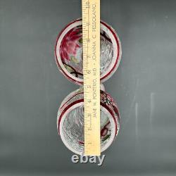 Vtg Huge Goblet Candle Holders Crackle Glass Rare Set Of 2
