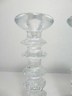 Vtg IITTALA GLASS 6 RING FESTIVO CANDLE HOLDERS PAIR Sarpaneva Art MID CENTURY
