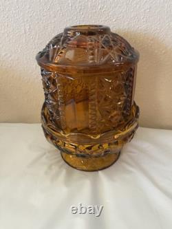 Vtg Indiana Glass Amber Stars and Bars Fairy Lamp Candle Holder 2 Pc MCM EUC