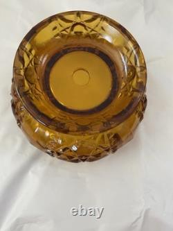 Vtg Indiana Glass Amber Stars and Bars Fairy Lamp Candle Holder 2 Pc MCM EUC