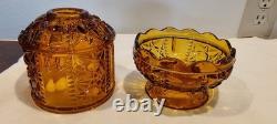 Vtg Indiana Glass Golden Amber Stars And Bars Fairy Lamp Candle Holder 6.5 In