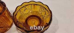 Vtg Indiana Glass Golden Amber Stars And Bars Fairy Lamp Candle Holder 6.5 In