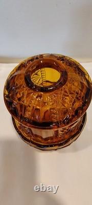 Vtg Indiana Glass Golden Amber Stars And Bars Fairy Lamp Candle Holder 6.5 In