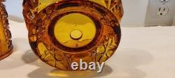 Vtg Indiana Glass Golden Amber Stars And Bars Fairy Lamp Candle Holder 6.5 In