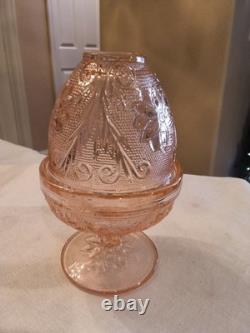 Vtg Indiana Glass Sandwich Depression Pink Glass Fairy Light Votive Holder L1