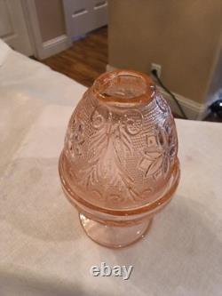 Vtg Indiana Glass Sandwich Depression Pink Glass Fairy Light Votive Holder L1