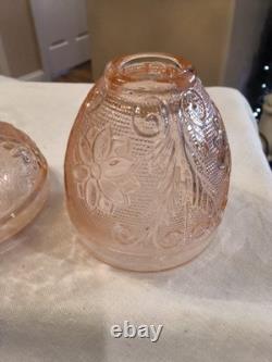Vtg Indiana Glass Sandwich Depression Pink Glass Fairy Light Votive Holder L1
