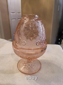 Vtg Indiana Glass Sandwich Depression Pink Glass Fairy Light Votive Holder L1