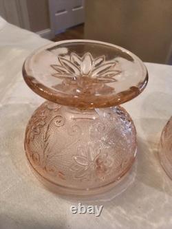 Vtg Indiana Glass Sandwich Depression Pink Glass Fairy Light Votive Holder L1