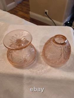 Vtg Indiana Glass Sandwich Depression Pink Glass Fairy Light Votive Holder L1