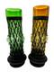 Vtg Mcm Green Amber Diamond Bubble Glass Black Cage Iron Hurricane Candle Holder
