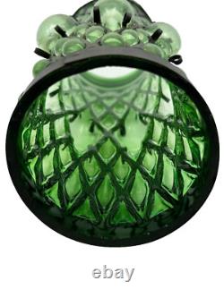 Vtg MCM Green Amber Diamond Bubble Glass Black Cage Iron Hurricane Candle Holder