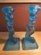 Vtg Mma Blue Frosted Dolphin Koi Candle Holders Pair Museum Of Metropolitan Art