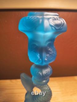 Vtg MMA Blue Frosted Dolphin Koi Candle Holders Pair Museum Of Metropolitan Art