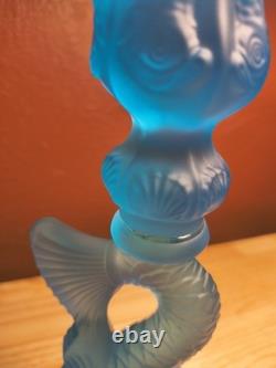 Vtg MMA Blue Frosted Dolphin Koi Candle Holders Pair Museum Of Metropolitan Art
