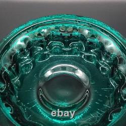 Vtg Målerås Sweden Teal Ribbed Glass Console Bowl & Matching Candle Holders Set