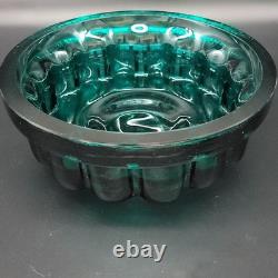 Vtg Målerås Sweden Teal Ribbed Glass Console Bowl & Matching Candle Holders Set
