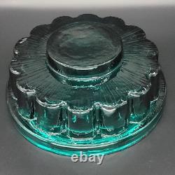 Vtg Målerås Sweden Teal Ribbed Glass Console Bowl & Matching Candle Holders Set