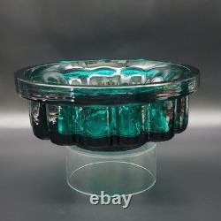 Vtg Målerås Sweden Teal Ribbed Glass Console Bowl & Matching Candle Holders Set