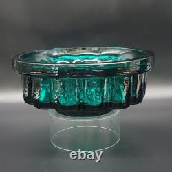 Vtg Målerås Sweden Teal Ribbed Glass Console Bowl & Matching Candle Holders Set