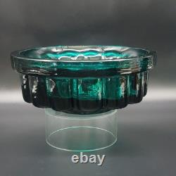 Vtg Målerås Sweden Teal Ribbed Glass Console Bowl & Matching Candle Holders Set