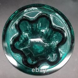 Vtg Målerås Sweden Teal Ribbed Glass Console Bowl & Matching Candle Holders Set