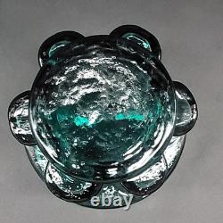 Vtg Målerås Sweden Teal Ribbed Glass Console Bowl & Matching Candle Holders Set