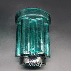 Vtg Målerås Sweden Teal Ribbed Glass Console Bowl & Matching Candle Holders Set